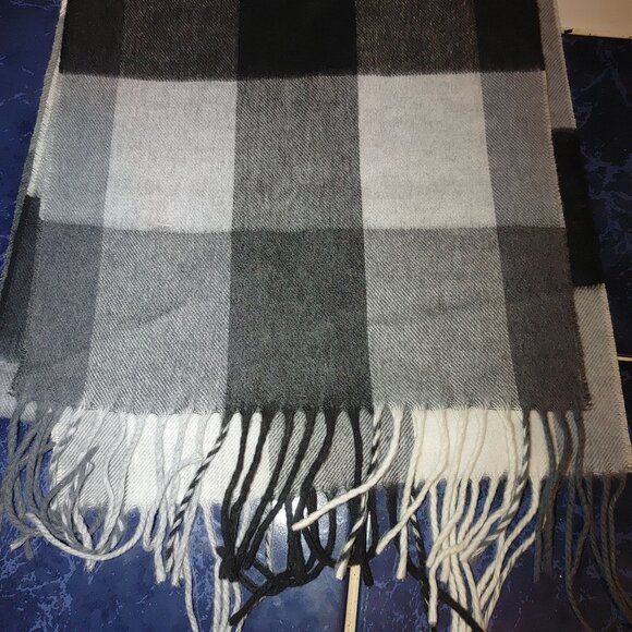 Checkered Scarf Black White Acrylic V. Fraas Germany Womens Fringe - Picture 2 of 7